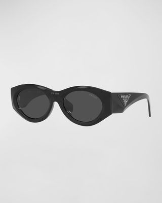 Beveled Logo Acetate Oval Sunglasses