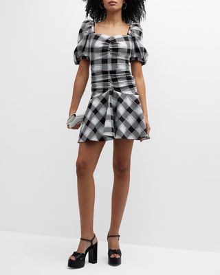 Beverly Plaid Puff Sleeve Mini Fit-And-Flare Dress