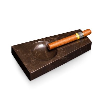 Bey Berk Ashton Marble Single Cigar Ashtray in Brown 8.5 x 4.75 x