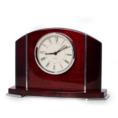 Bey Berk Edison Quartz Movement Clock in Rosewood/Silver 8.5 x 2.5 x