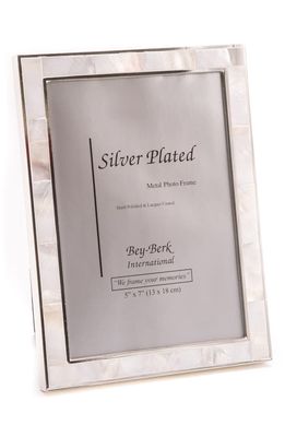 Bey-Berk Ezme Mother-of-Pearl 5 x 7-Inch Picture Frame in Silver