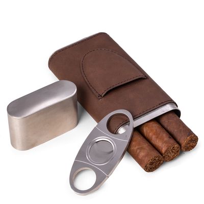 Bey Berk Harrison Leather Cigar Case in Brown 2.75 x 1.25 x