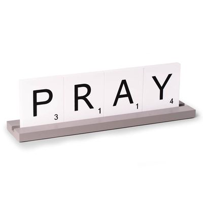 Bey Berk "Pray" Welcome Letter Tile Sign in White 13.75 x 4 x