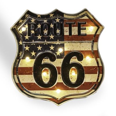 Bey Berk "Route 66" Marquee Sign Wall Decor in Multi 13.5 x 1.75 x