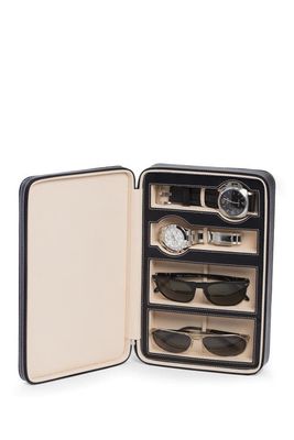 Bey-Berk Two-Watch & Two-Sunglasses Leather Travel Case in Black
