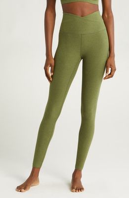 Beyond Yoga At your Leisure Space Dye High Waist Midi Leggings in Moss Green Heather 