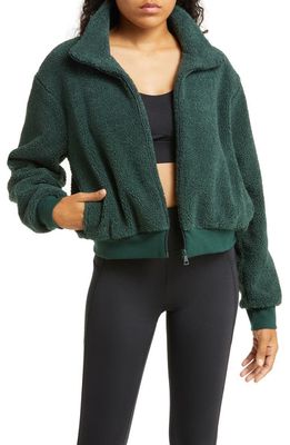 Beyond Yoga Brave the Elements Fleece Bomber Jacket in Forest Green