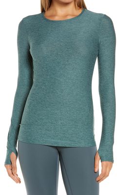 Beyond Yoga Classic Crewneck Pullover in Rainforest Blue Heather
