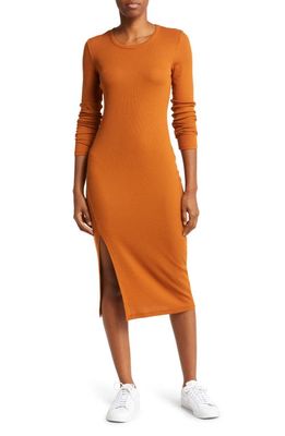 Beyond Yoga Day to Night Long Sleeve Knit Midi Dress in Clove Brown