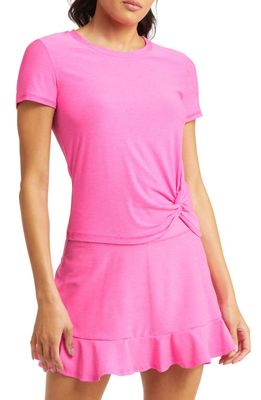 Beyond Yoga Featherweight For a Spin Twist Detail T-Shirt in Pink Hype Heather