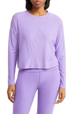 Beyond Yoga Featherweight Open Back Knit Top in Bright Amethyst Heather