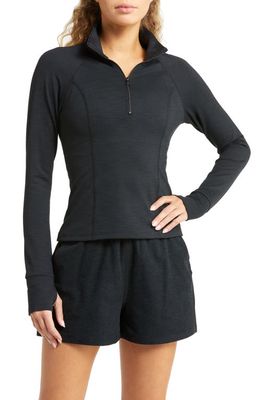 Beyond Yoga Heather Rib Take a Hike Pullover in Black Heather