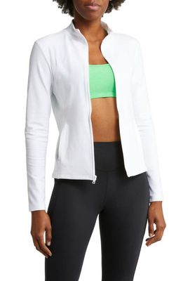 Beyond Yoga On the Go Mock Neck Jacket in Cloud White