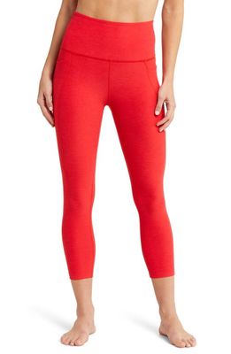 Beyond Yoga Space Dye Out of Pocket Side Pocket High Waist Capri Leggings in Candy Apple Red Heather