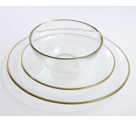 BFF Collection 12-Piece Glass Dinnerware Set w/ Goldtone Trim