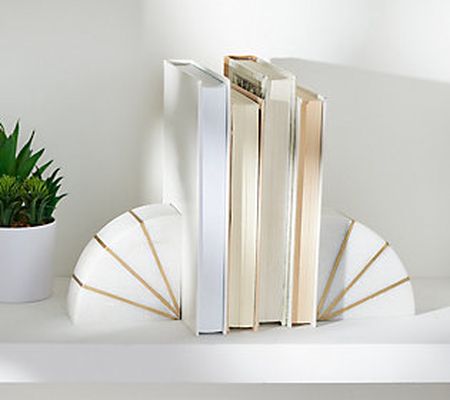 BFF Collection Set of 2 Marble Stone Bookends with Gold Detai