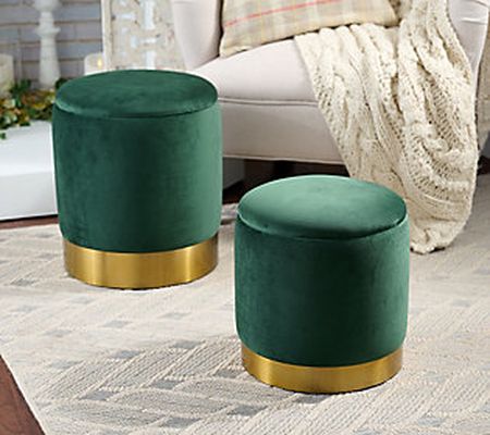 BFF Collection Set of 2 Velvet Storage Ottomans with Gold Base