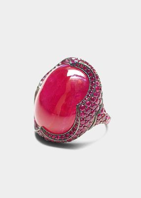 Bg Ring Cabochon Ruby 44.14 ct. With Ruby Pave 5.54 ct.