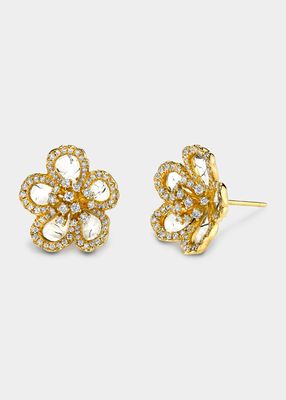 Bhansali Grace Collection Flat Diamond Earrings, Yellow Gold