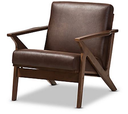 Bianca Mid-Century Modern Distressed Faux Leath er Lounge Chair