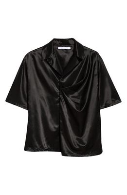 Bianca Saunders Bailey Asymmetric Silk Short Sleeve Button-Up Shirt in Black