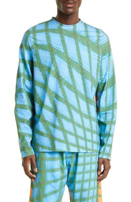 Bianca Saunders Carnell Warped Grid Long Sleeve T-Shirt in Blue/Orange /green Grid Print
