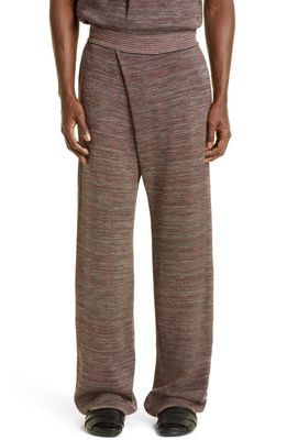 Bianca Saunders Foldover Metallic Cotton Blend Knit Pants in Grey/Silver/Gradient Red