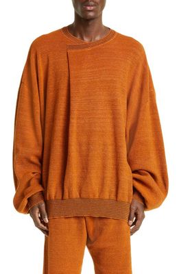 Bianca Saunders Foldover Oversize Metallic Cotton Blend Sweater in Orange/Black/Silver