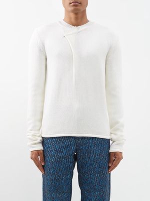 Bianca Saunders - Likkle More Asymmetric-neck Wool-blend Sweater - Mens - Cream