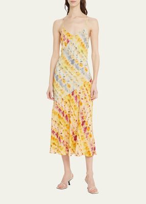 Bias-Cut Abstract-Print Midi Slip Dress
