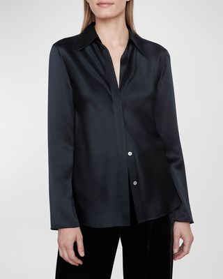 Bias-Cut Button-Front Silk Shirt