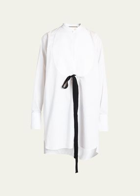 Bib-Front Cotton Shirt with Bow Detail
