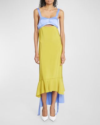 Bicolor Openback High-Low Maxi Dress with Bra Detail