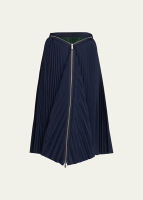 Bicolor Pleated Midi Skirt with Zip Front