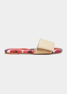 Bicolor Suede Flat Slide Sandals