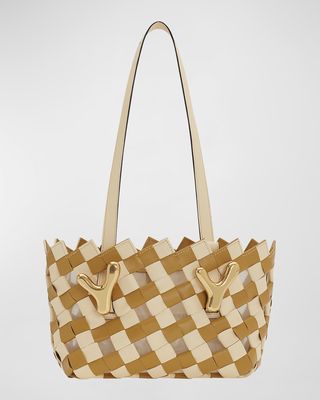 Bicolor Woven Leather Top-Handle Bag