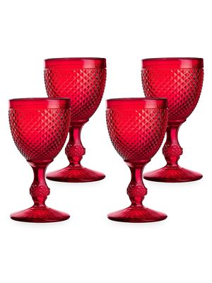 Bicos 4-Piece Glass Water Goblet Set - Red - Red