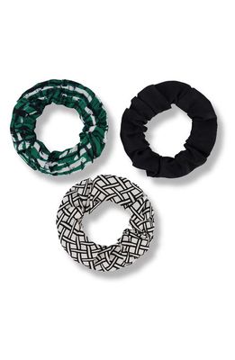 Bien Abyé Assorted 3-Pack Silk Scrunchies in Black/White/Multi