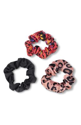 Bien Abyé Assorted 3-Pack Silk Scrunchies in Blush/Black/Red