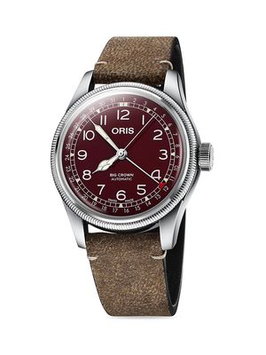 Big Crown Pointer Date Leather Strap Watch - Red