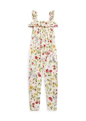 Big Girl's Floral & Strawberry Print Jumpsuit