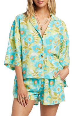 Billabong All Good Floral Oversize Cover-Up Button-Up Shirt in Ocean Eyes