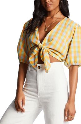Billabong As You Wish Gingham Tie Front Crop Top in Yellow Multi