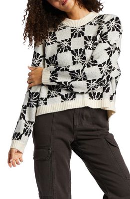 Billabong Beyond Basic Floral Crop Crewneck Sweater in Ivory/Black Sands