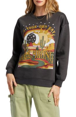 Billabong Cotton Blend Fleece Graphic Sweatshirt in Off Black