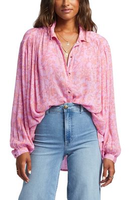 Billabong Day After Day Floral Drapey Button-Up Blouse in Pink Trails
