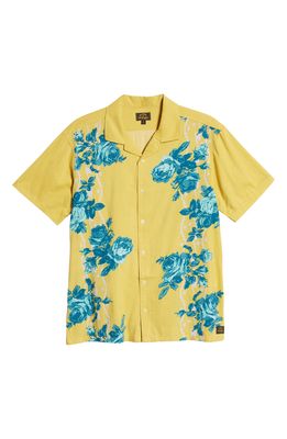 Billabong Desert Rose Floral Short Sleeve Organic Cotton Blend Button-Up Camp Shirt in Gold