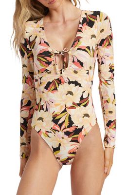 Billabong Dream State Floral One-Piece Rashguard Swimsuit in Ivory Multi