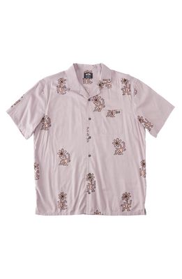 Billabong Flower Dance Organic Cotton Blend Short Sleeve Button-Up Shirt in Grey Violet
