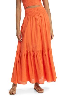 Billabong In the Palms Tiered Cotton Maxi Skirt in Coral Craze